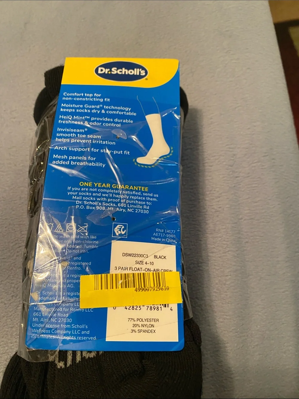 Dr. Scholl's Black Crew Socks - 3 Pair Pack